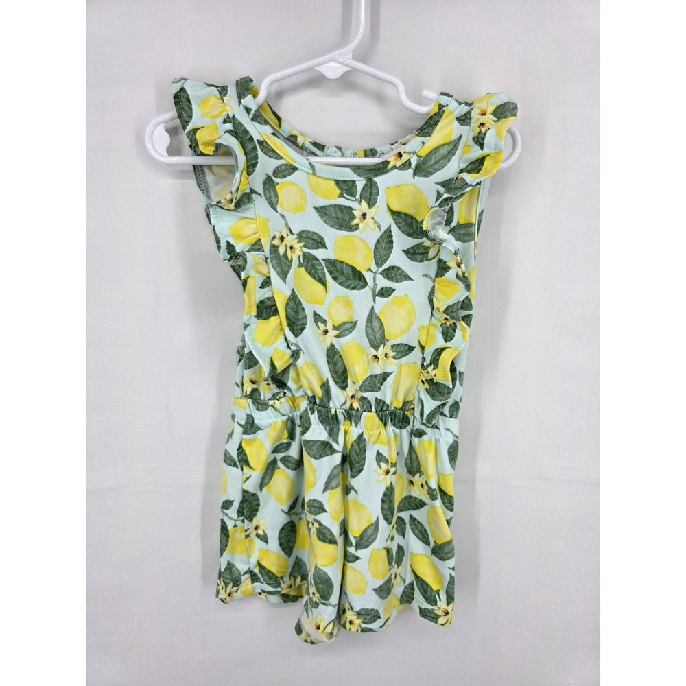 btween Girls Lemon Print Ruffle Romper Mint Green Yellow Size 4